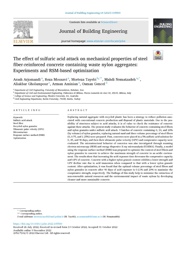 The effect of sulfuric acid attack on mechanical properties of steel fiber-reinforced concrete containing waste nylon aggregates: Experiments and RSM-based optimization